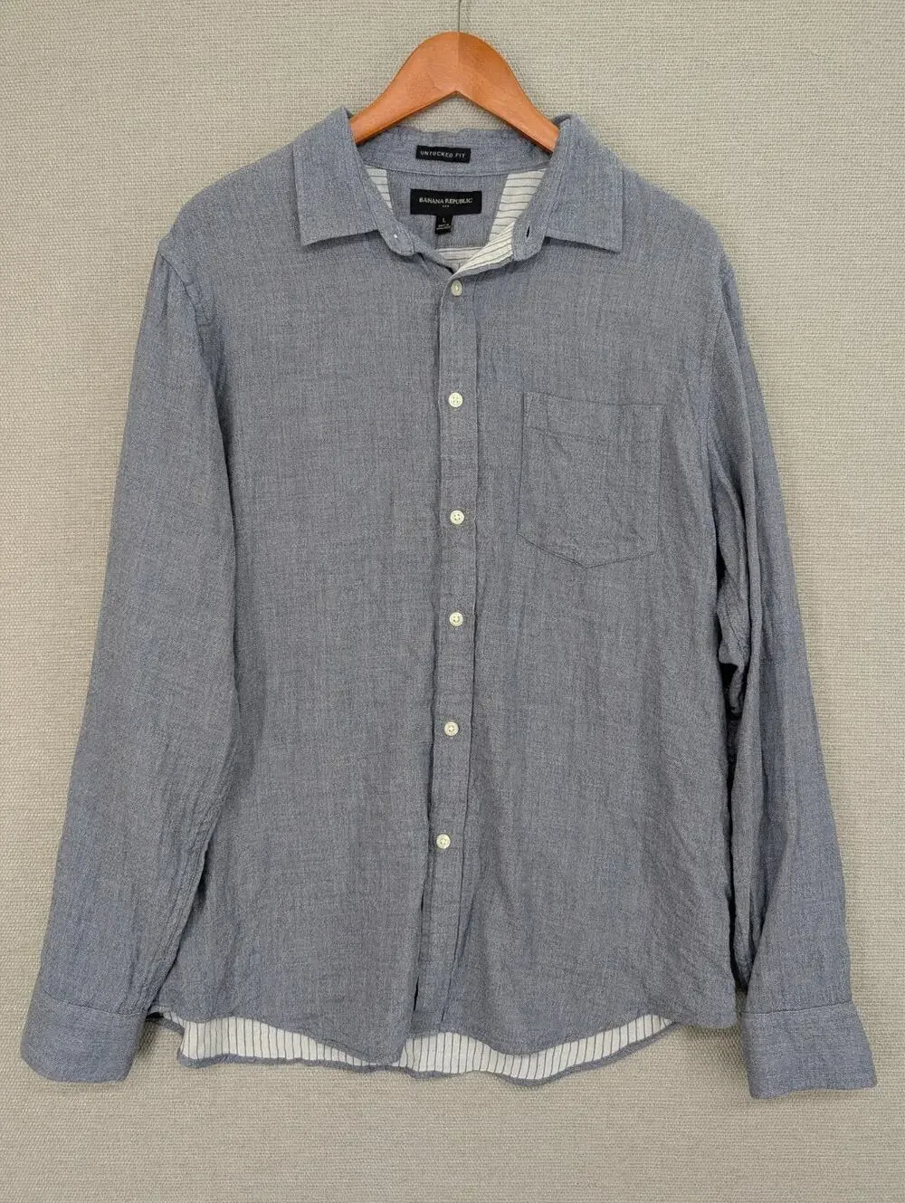 Banana Republic Mens Blue Cotton Untucked Fit Button Down Shirt Large -072618